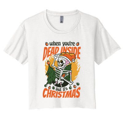 Funny Skeleton Dead Inside But Its Christmas Crop Top