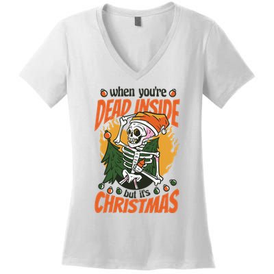 Funny Skeleton Dead Inside But Its Christmas Women's V-Neck T-Shirt