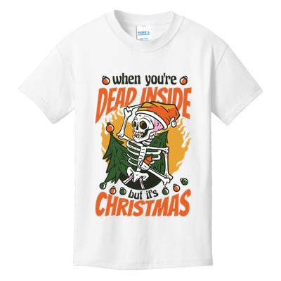 Funny Skeleton Dead Inside But Its Christmas Kids T-Shirt