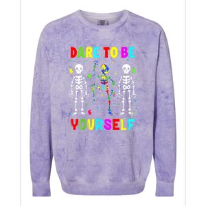 Funny Skeleton Dabbing Dare To Be Yoursel Gift Autism Awareness Colorblast Crewneck Sweatshirt