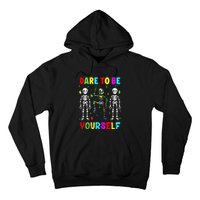 Funny Skeleton Dabbing Dare To Be Yoursel Gift Autism Awareness Hoodie