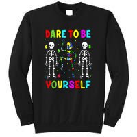 Funny Skeleton Dabbing Dare To Be Yoursel Gift Autism Awareness Sweatshirt