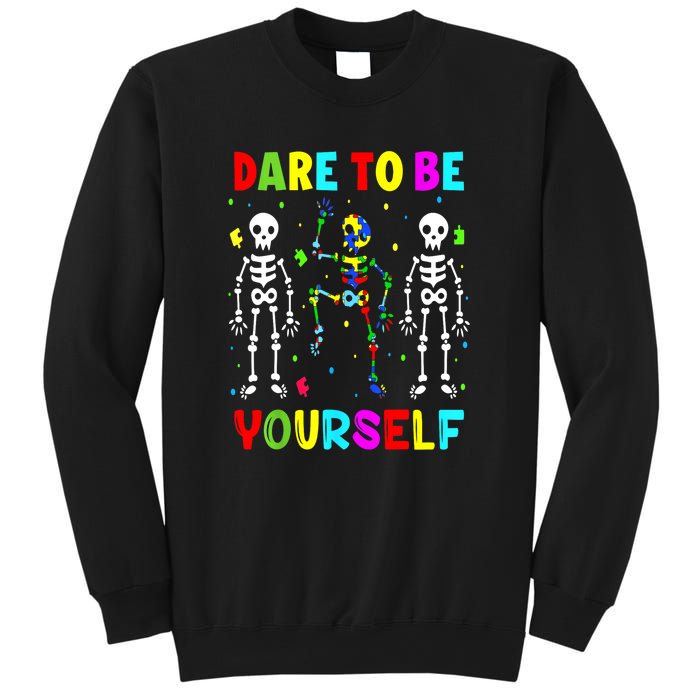 Funny Skeleton Dabbing Dare To Be Yoursel Gift Autism Awareness Sweatshirt