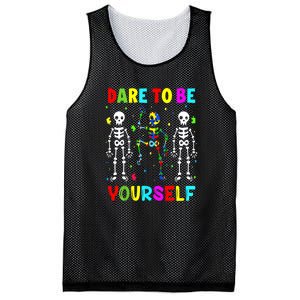 Funny Skeleton Dabbing Dare To Be Yoursel Gift Autism Awareness Mesh Reversible Basketball Jersey Tank