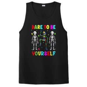 Funny Skeleton Dabbing Dare To Be Yoursel Gift Autism Awareness PosiCharge Competitor Tank