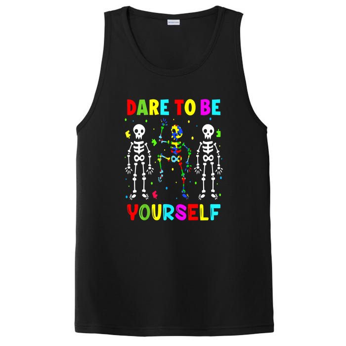 Funny Skeleton Dabbing Dare To Be Yoursel Gift Autism Awareness PosiCharge Competitor Tank