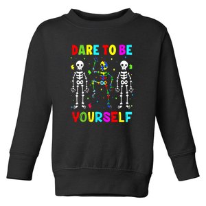 Funny Skeleton Dabbing Dare To Be Yoursel Gift Autism Awareness Toddler Sweatshirt