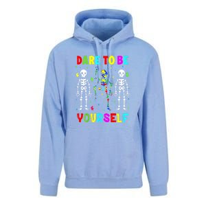 Funny Skeleton Dabbing Dare To Be Yoursel Gift Autism Awareness Unisex Surf Hoodie