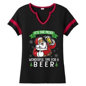 Funny Santa Drinking Beer ItS The Most Wonderful Time For A Beer Ladies Halftime Notch Neck Tee