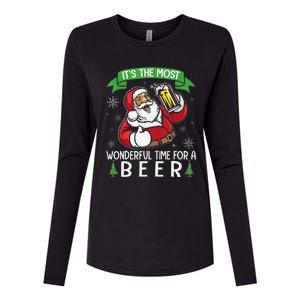 Funny Santa Drinking Beer ItS The Most Wonderful Time For A Beer Womens Cotton Relaxed Long Sleeve T-Shirt