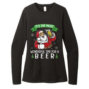 Funny Santa Drinking Beer ItS The Most Wonderful Time For A Beer Womens CVC Long Sleeve Shirt