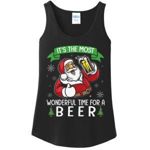 Funny Santa Drinking Beer ItS The Most Wonderful Time For A Beer Ladies Essential Tank