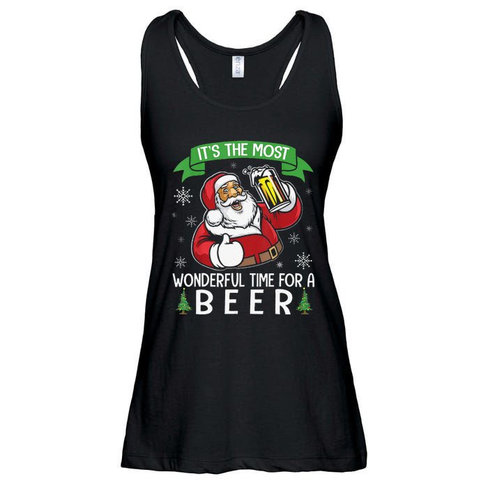 Funny Santa Drinking Beer ItS The Most Wonderful Time For A Beer Ladies Essential Flowy Tank