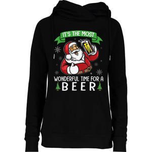 Funny Santa Drinking Beer ItS The Most Wonderful Time For A Beer Womens Funnel Neck Pullover Hood