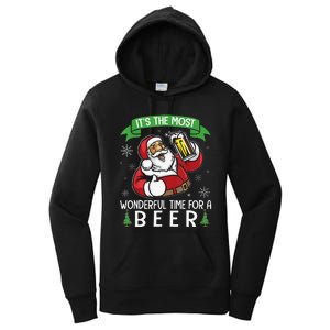 Funny Santa Drinking Beer ItS The Most Wonderful Time For A Beer Women's Pullover Hoodie