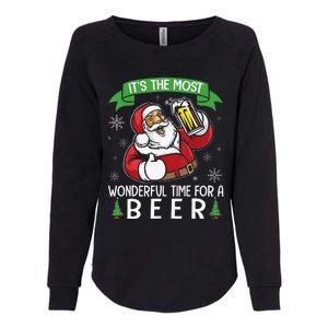 Funny Santa Drinking Beer ItS The Most Wonderful Time For A Beer Womens California Wash Sweatshirt