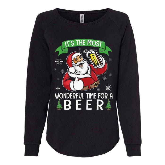 Funny Santa Drinking Beer ItS The Most Wonderful Time For A Beer Womens California Wash Sweatshirt