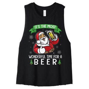 Funny Santa Drinking Beer ItS The Most Wonderful Time For A Beer Women's Racerback Cropped Tank