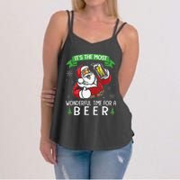 Funny Santa Drinking Beer ItS The Most Wonderful Time For A Beer Women's Strappy Tank