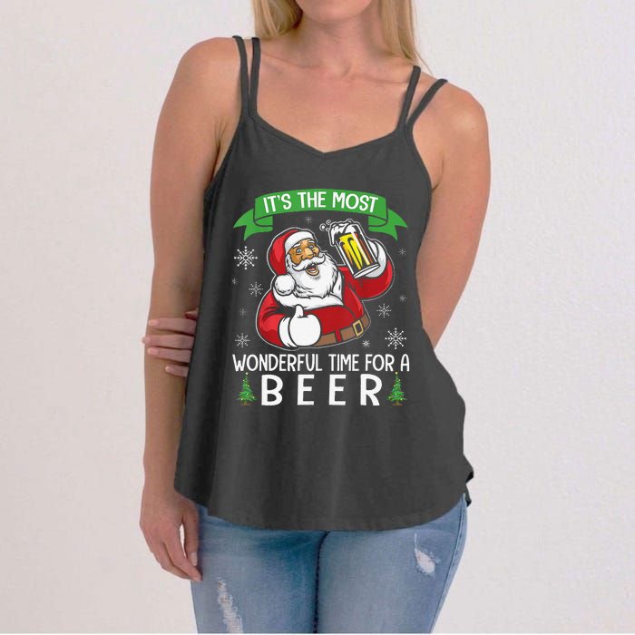 Funny Santa Drinking Beer ItS The Most Wonderful Time For A Beer Women's Strappy Tank