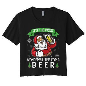 Funny Santa Drinking Beer ItS The Most Wonderful Time For A Beer Women's Crop Top Tee