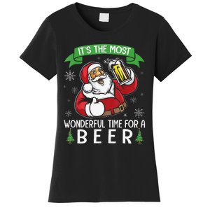 Funny Santa Drinking Beer ItS The Most Wonderful Time For A Beer Women's T-Shirt