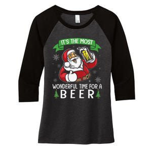 Funny Santa Drinking Beer ItS The Most Wonderful Time For A Beer Women's Tri-Blend 3/4-Sleeve Raglan Shirt