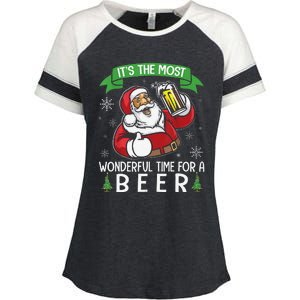 Funny Santa Drinking Beer ItS The Most Wonderful Time For A Beer Enza Ladies Jersey Colorblock Tee