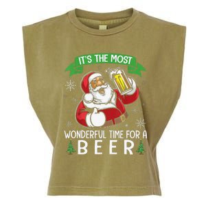 Funny Santa Drinking Beer ItS The Most Wonderful Time For A Beer Garment-Dyed Women's Muscle Tee