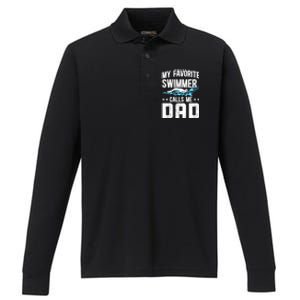 Favorite Swimmer Dad Swim Dad Swimming Father Of A Swimmer Cool Gift Performance Long Sleeve Polo