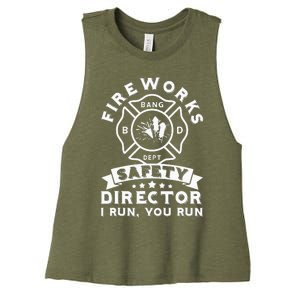 Fireworks Safety Director I Run You Run Bang Dept Patriotic Women's Racerback Cropped Tank