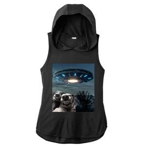 Funny Selfie Dog With Alien UFO Funny Dogs Lover Ladies PosiCharge Tri-Blend Wicking Draft Hoodie Tank