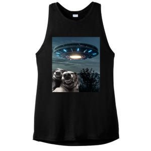 Funny Selfie Dog With Alien UFO Funny Dogs Lover Ladies PosiCharge Tri-Blend Wicking Tank