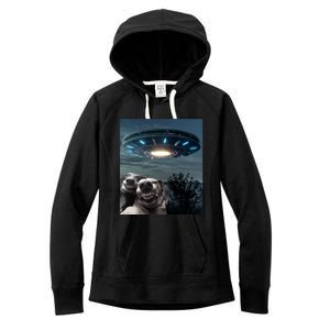 Funny Selfie Dog With Alien UFO Funny Dogs Lover Women's Fleece Hoodie