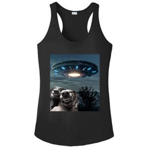 Funny Selfie Dog With Alien UFO Funny Dogs Lover Ladies PosiCharge Competitor Racerback Tank