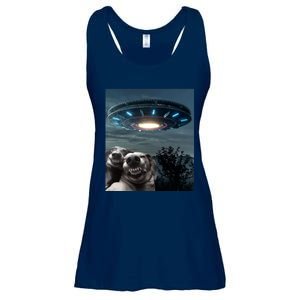 Funny Selfie Dog With Alien UFO Funny Dogs Lover Ladies Essential Flowy Tank