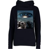 Funny Selfie Dog With Alien UFO Funny Dogs Lover Womens Funnel Neck Pullover Hood