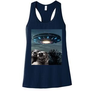 Funny Selfie Dog With Alien UFO Funny Dogs Lover Women's Racerback Tank