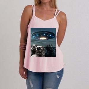 Funny Selfie Dog With Alien UFO Funny Dogs Lover Women's Strappy Tank