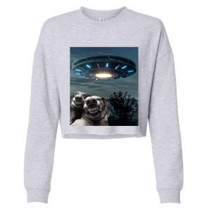 Funny Selfie Dog With Alien UFO Funny Dogs Lover Cropped Pullover Crew