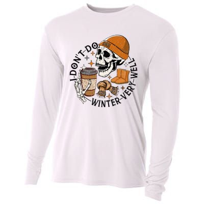 Funny Skull Drinking Coffee I Don't Do Winter Very Well  Cooling Performance Long Sleeve Crew