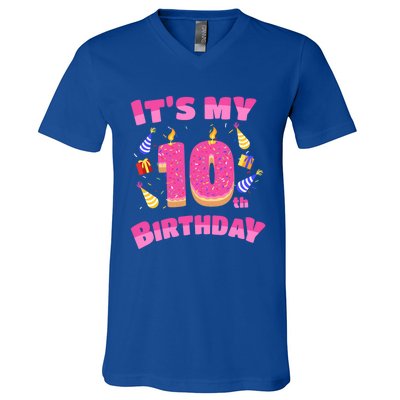 Funny Sweet Donut It's My 10th Birthday 10 Yr Old Gift Funny Gift V-Neck T-Shirt