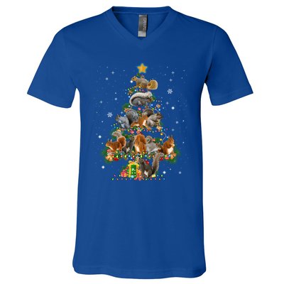 Funny Squirrel Dog Christmas Tree Squirrel Lover Xmas Funny Gift V-Neck T-Shirt