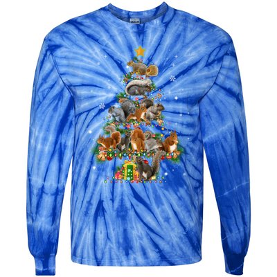 Funny Squirrel Dog Christmas Tree Squirrel Lover Xmas Funny Gift Tie-Dye Long Sleeve Shirt