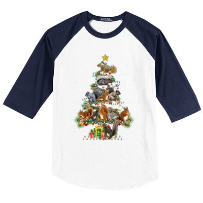 Funny Squirrel Dog Christmas Tree Squirrel Lover Xmas Funny Gift Baseball Sleeve Shirt