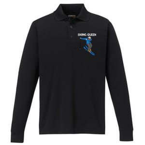 Funny Skiing Design Mom Winter Sport Snow Lovers Gift Performance Long Sleeve Polo