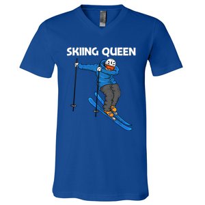 Funny Skiing Design Mom Winter Sport Snow Lovers Gift V-Neck T-Shirt