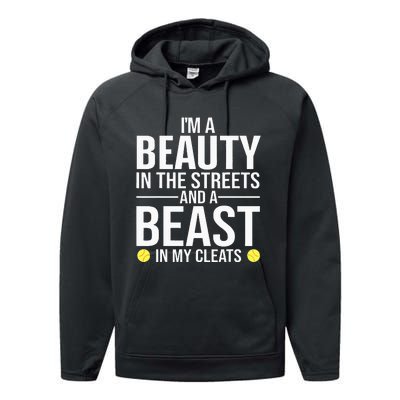 Funny Softball Design Softball Team Player Performance Fleece Hoodie