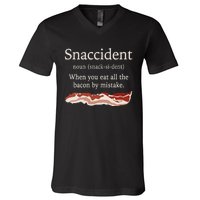 Funny Snaccident Definition Eat All The Bacon By Mistake V-Neck T-Shirt