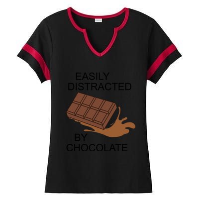 Funny Saying Distracted By Chocolate Chocolatier Gift Ladies Halftime Notch Neck Tee